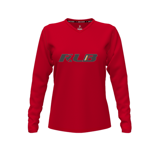 [FTLVCFRD-FYXS-LOGO2] Decker Comfort T-Shirt (Female Youth XS, Red, V Neck, Logo 2, Long Sleeve)