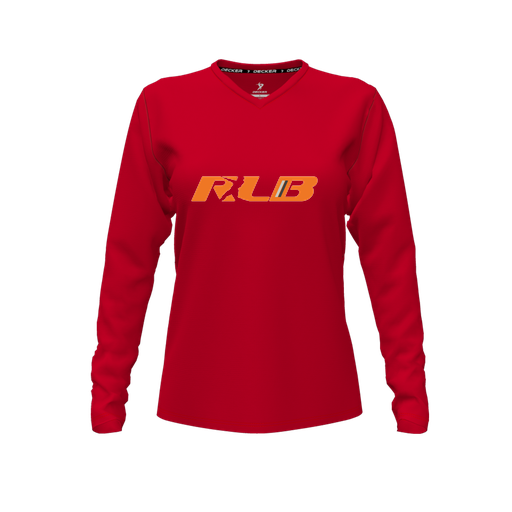 [CUS-DFW-TEES-CMF-VNK-LSL-RED-FYXS-LOGO3] Comfort T-Shirt (Female Youth XS, Red, V Neck, Logo 3, Long Sleeve)