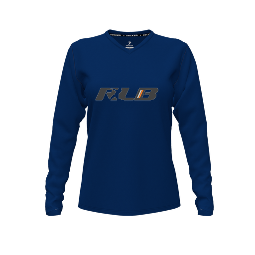 [CUS-DFW-TEES-PER-VNK-LSL-NVY-FYXS-LOGO2] Performance T-Shirt (Female Youth XS, Navy, V Neck, Logo 2, Long Sleeve)