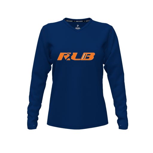 [CUS-DFW-TEES-PER-VNK-LSL-NVY-FYXS-LOGO3] Performance T-Shirt (Female Youth XS, Navy, V Neck, Logo 3, Long Sleeve)